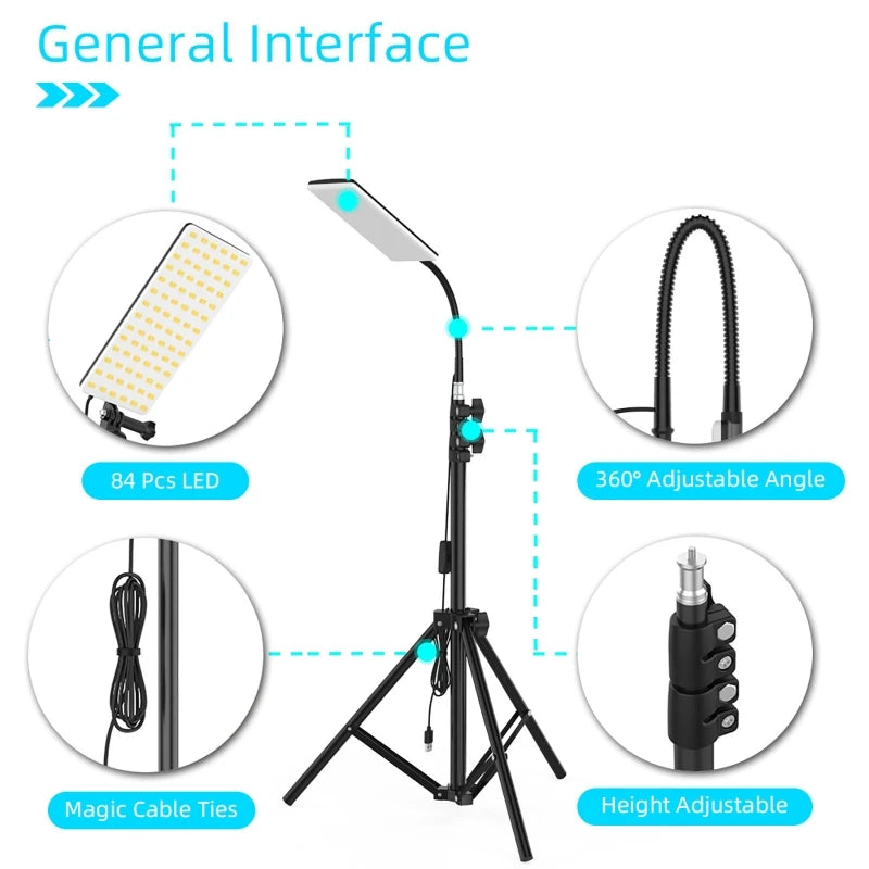 84 LEDs Floodlight Light with 1.8m Tripod Adjustable Height Outdoor Camping Working Photography Stand Fill Light